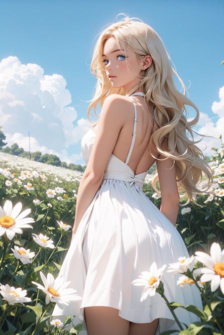 01791-649380631-1girl,in a field of flowers,white flower,looking at viewer,blue eyes,blonde hair,daisy,long hair,pure white dress,.png